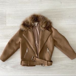 H&M Wool Blend Biker Jacket with Faux Fur